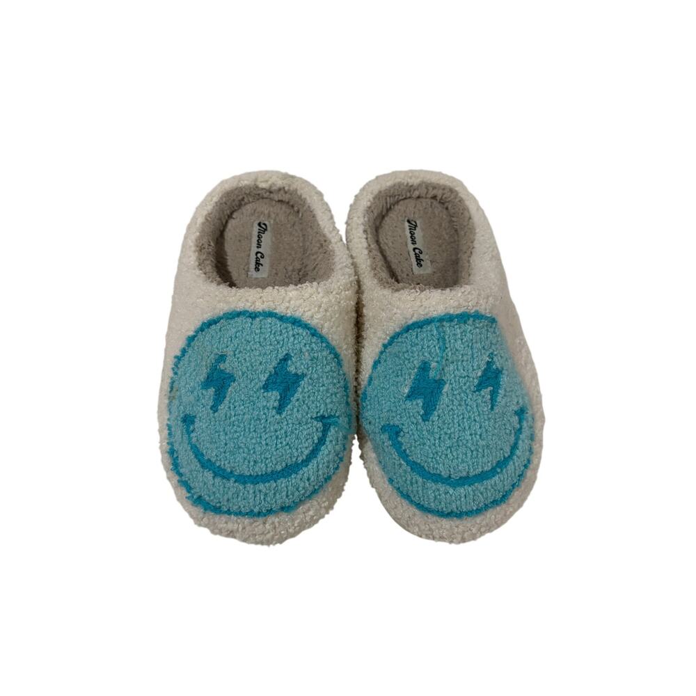 Moon Cake xs 4/5 slip on slipper cream turquoise large smiley emoji euc